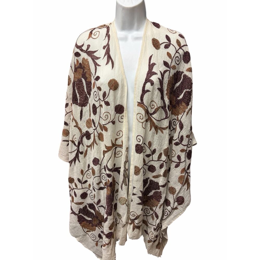 ANU Women’s Embroidered Wool Blend Hooded Ruana Poncho Floral Cape Wrap